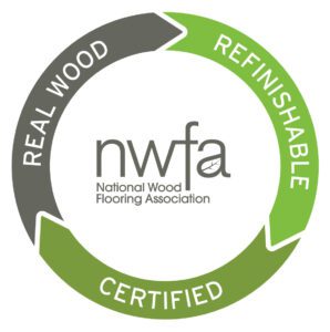 NWFA certified real wood refinishing logo.