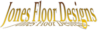 Jones Floor Designs logo on black background.