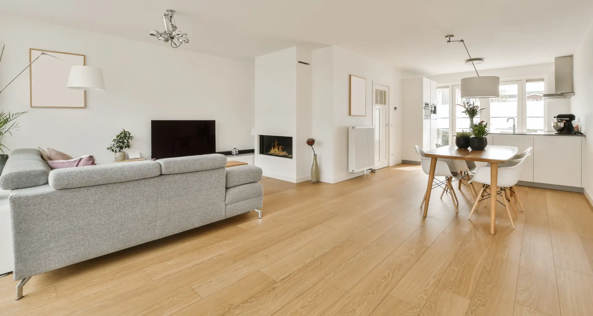 Modern open-plan living and dining area.
